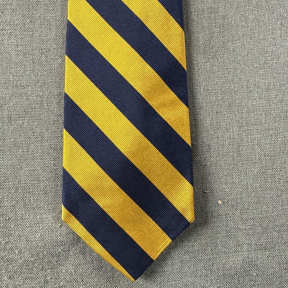Lauren By Ralf Lauren Hand Finished 100% Silk Tie Blue And Gold Stripe